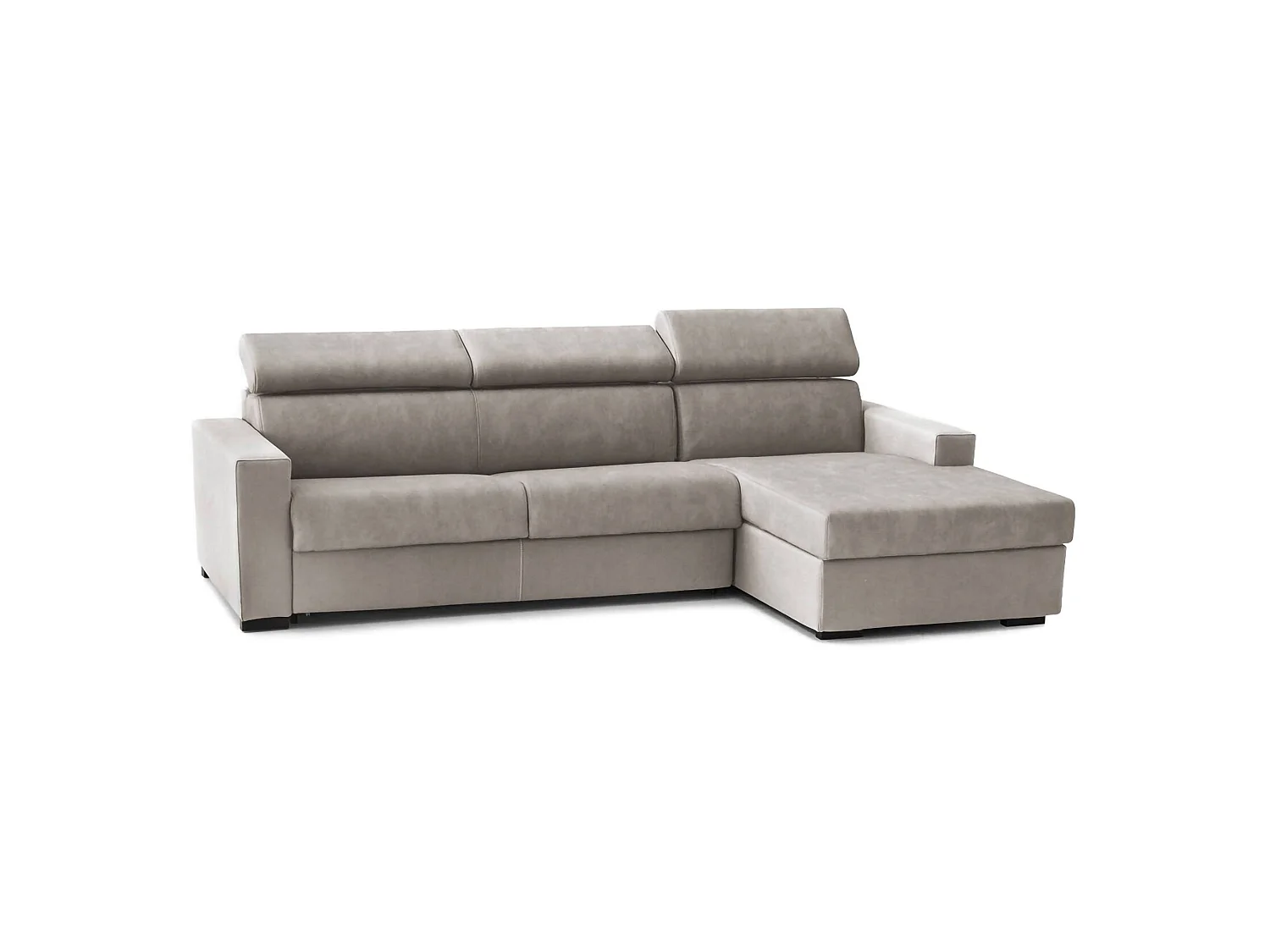 Sofá-cama Daaen, Sofá de canto, 100% Fabricado na Itália, Sofá com abertura giratória, com penínula de armazenamento direita, com braço fino, Cm 260x95h85, Taupe
