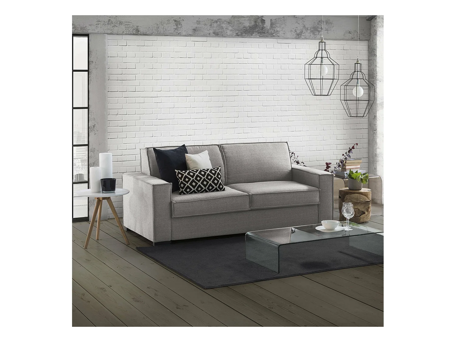 Canapé Daabbo, Grand Canapé 2 places, 100% Made in Italy, Canapé de salon à ouverture pivotante, en tissu matelassé, avec accoudoirs standards, Cm 200x95h90, Gris