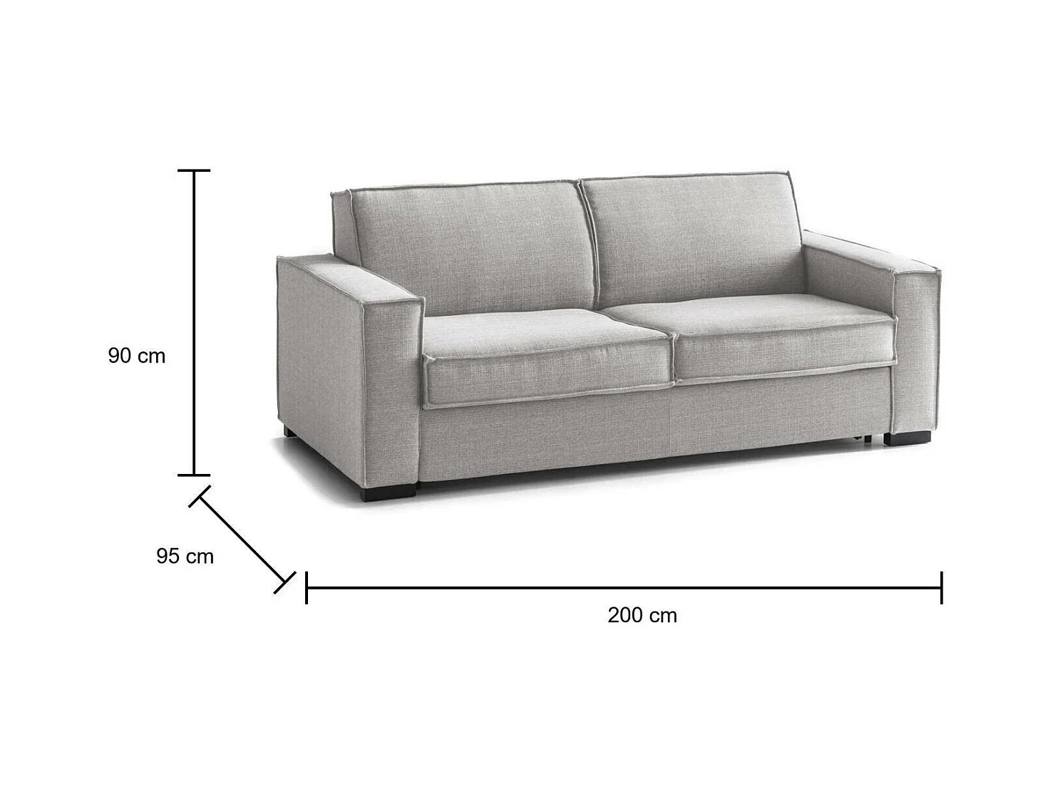 Canapé Daabbo, Grand Canapé 2 places, 100% Made in Italy, Canapé de salon à ouverture pivotante, en tissu matelassé, avec accoudoirs standards, Cm 200x95h90, Gris