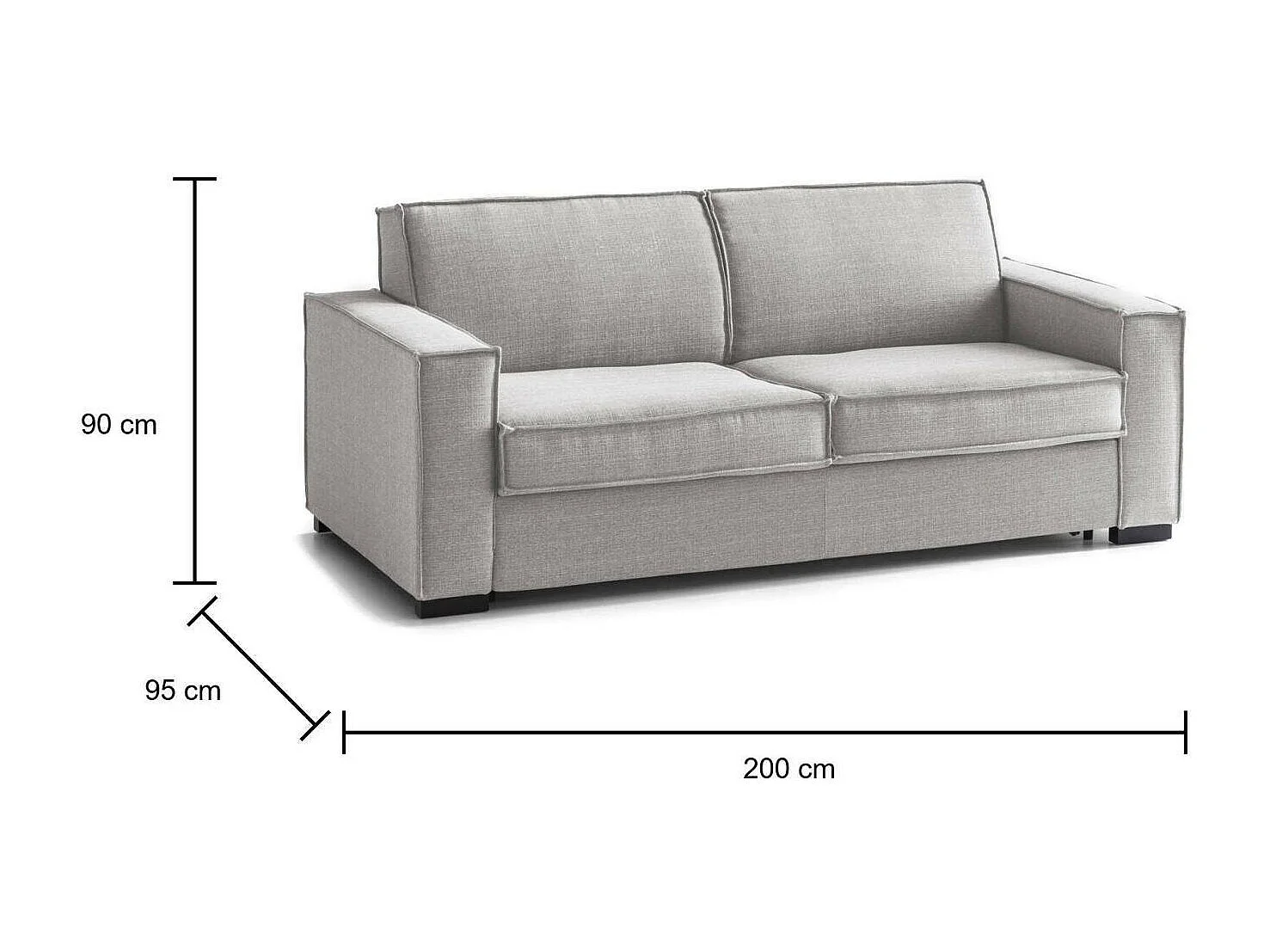 Canapé Daabbo, Grand Canapé 2 places, 100% Made in Italy, Canapé de salon à ouverture pivotante, en tissu matelassé, avec accoudoirs standards, Cm 200x95h90, Gris