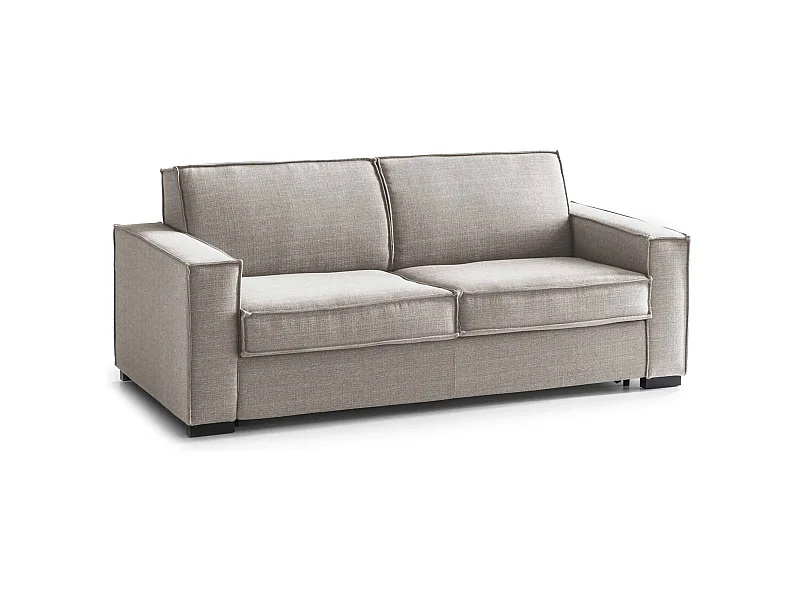 Sofa cama Daabiz, Sofá de 3 plazas, 100% Made in Italy, Sofá de salón con apertura giratoria, en tela acolchada, con reposabrazos estándar, Cm 220x95h90, Tórtola