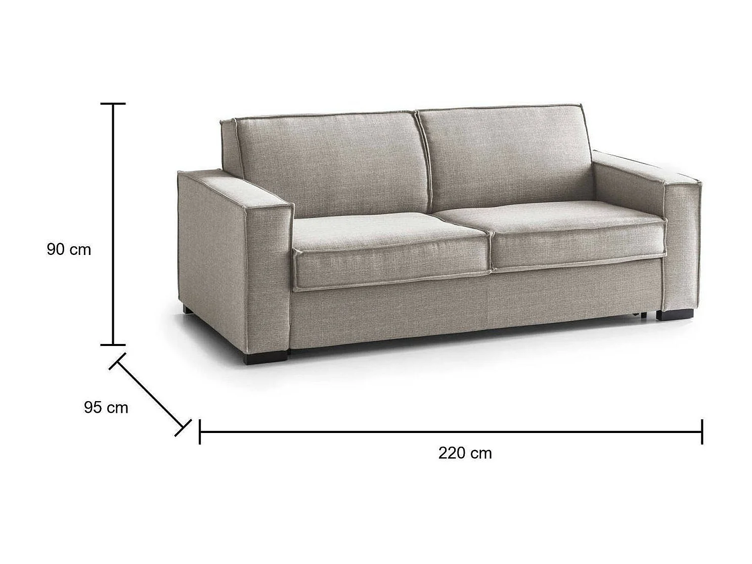 Canapé-lit Daabiz, canapé 3 places, 100% Made in Italy, Canapé de salon à ouverture pivotante, en tissu rembourré, avec accoudoirs standards, 220x95h90 cm, Taupe