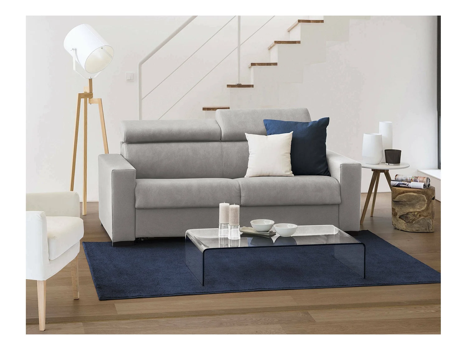 Canapé-lit Daara, canapé 3 places, 100% Made in Italy, Canapé de salon à ouverture pivotante, avec appuie-tête réglables et accoudoirs fins, 200x95h85 cm, Gris