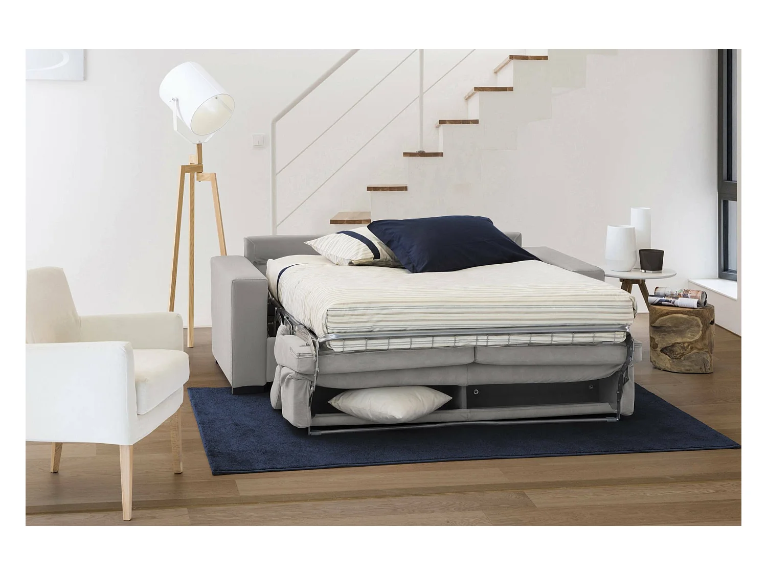 Canapé-lit Daara, canapé 3 places, 100% Made in Italy, Canapé de salon à ouverture pivotante, avec appuie-tête réglables et accoudoirs fins, 200x95h85 cm, Gris