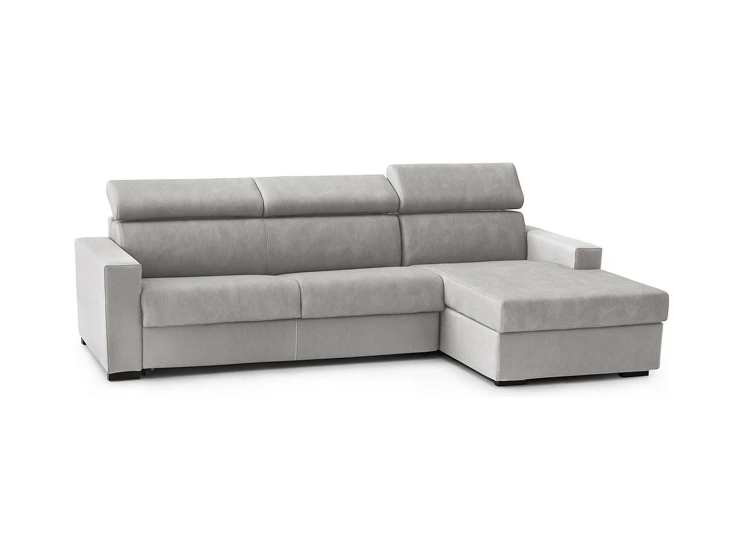 Canapé-lit Daasen, Canapé d'angle, 100% Made in Italy, Canapé à ouverture pivotante, avec péninsule de rangement droite, avec accoudoirs fins, 260x95h85 cm, Gris