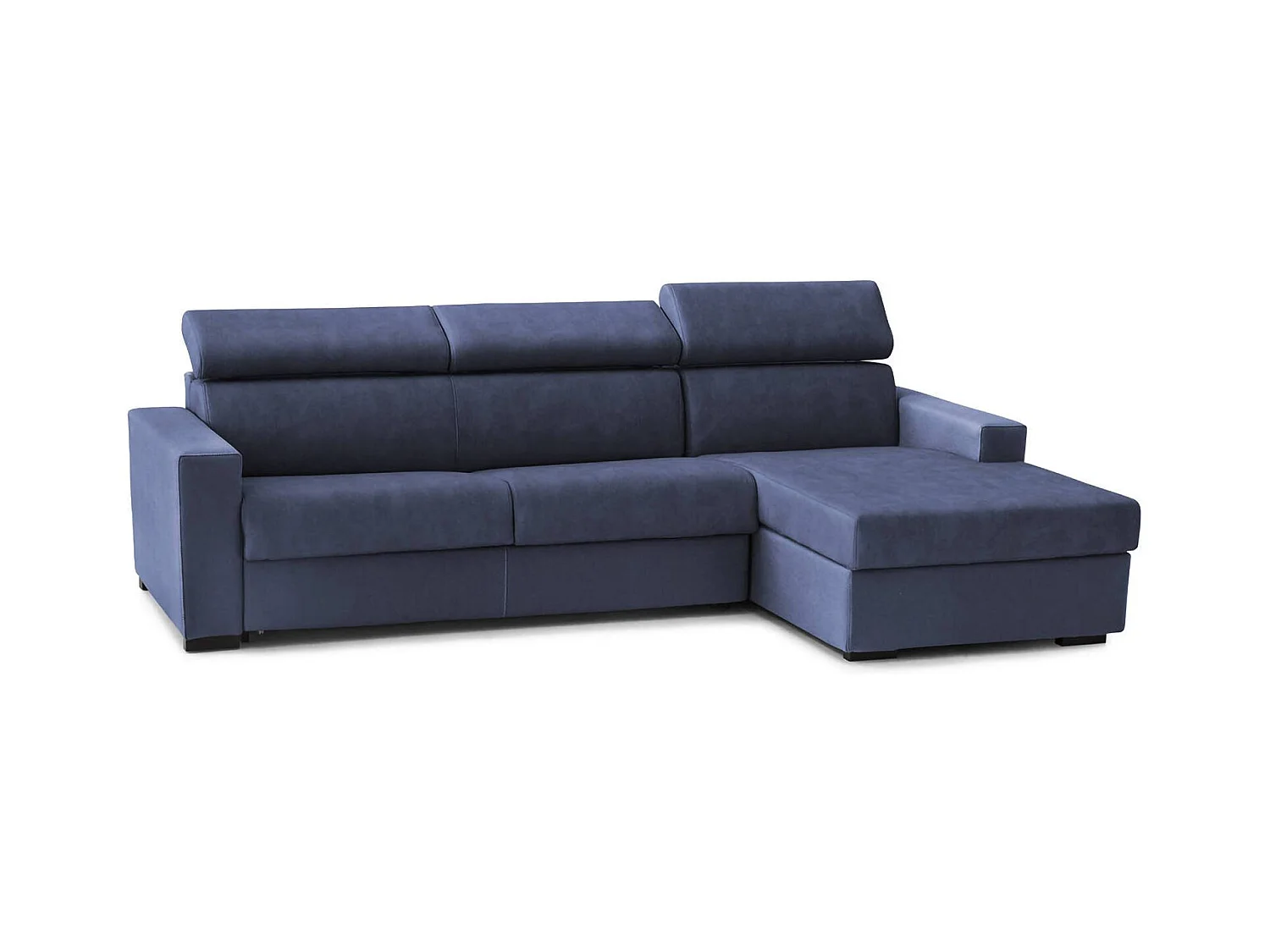 Canapé-lit Daasen, Canapé d'angle, 100% Made in Italy, Canapé à ouverture pivotante, avec péninsule de rangement droite, avec accoudoirs fins, 260x95h85 cm, Bleu