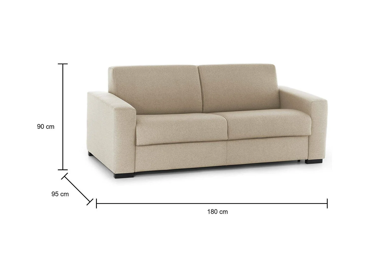 Canapé-lit Dabaida, Grand canapé 2 places, 100% Made in Italy, Canapé de salon à ouverture pivotante, en tissu rembourré, avec accoudoirs fins, 180x95h90 cm, Beige