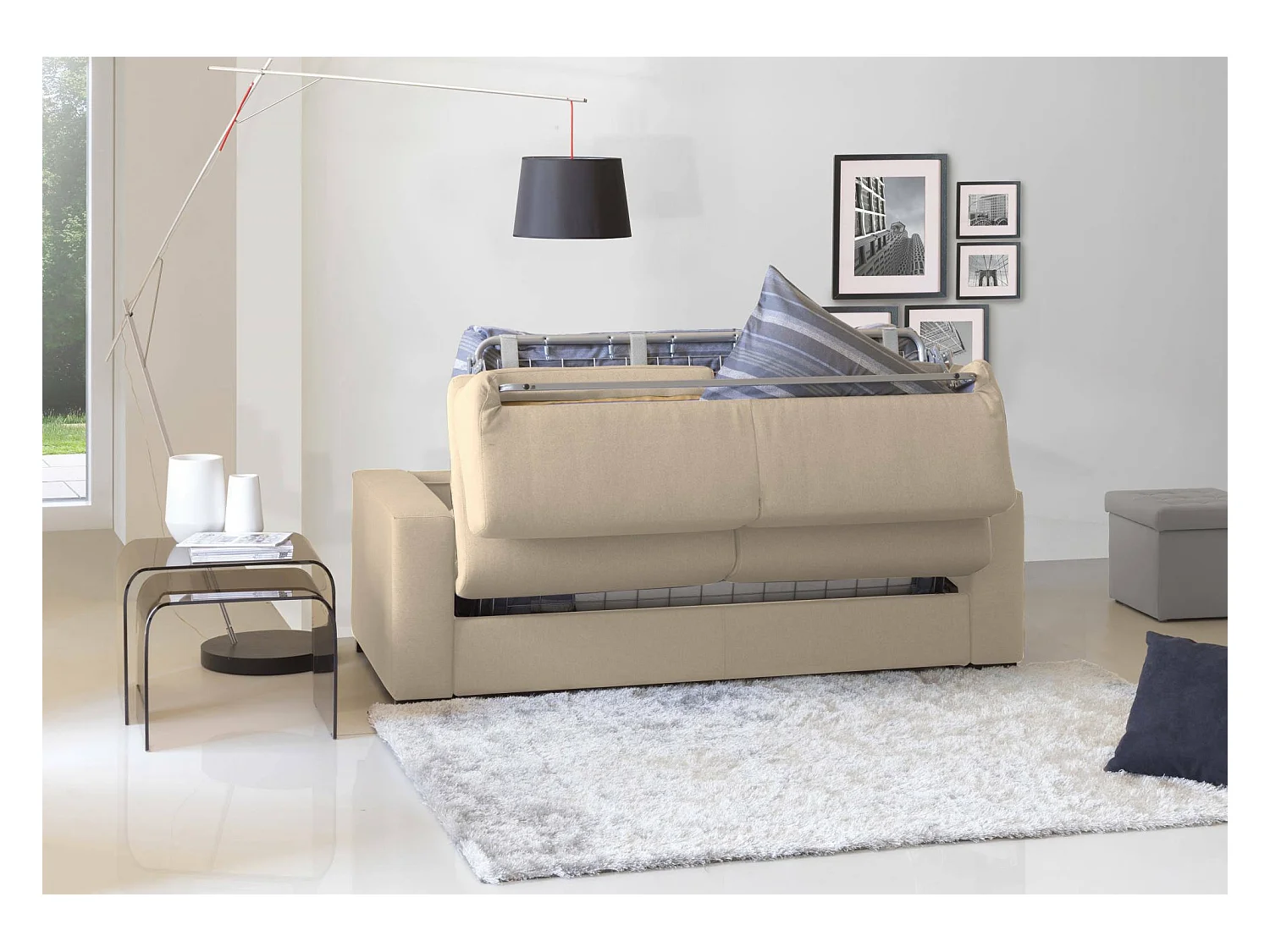 Canapé-lit Dabaida, Grand canapé 2 places, 100% Made in Italy, Canapé de salon à ouverture pivotante, en tissu rembourré, avec accoudoirs fins, 180x95h90 cm, Beige