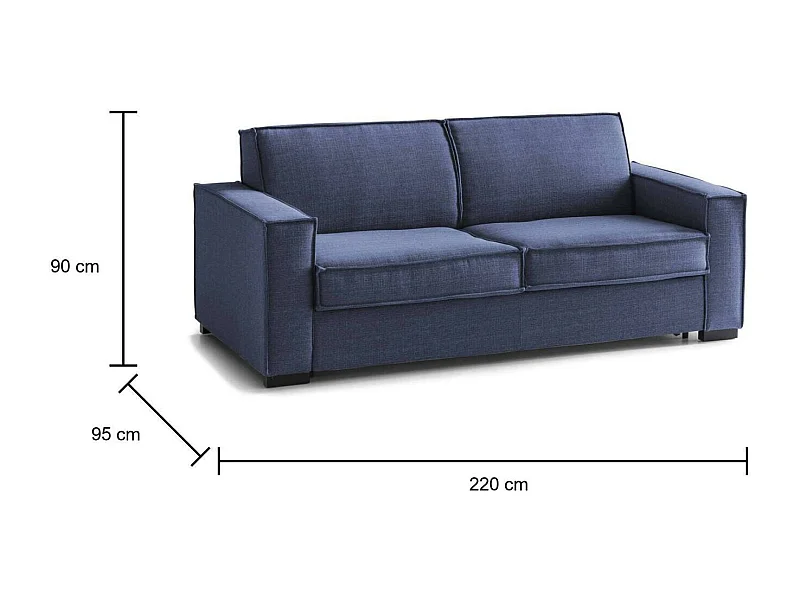 Sofá-cama Daabiz, sofá de 3 lugares, 100% Fabricado na Itália, Sofá da sala com abertura giratória, em tecido acolchoado, com braços padrão, 220x95h90 cm, Azul