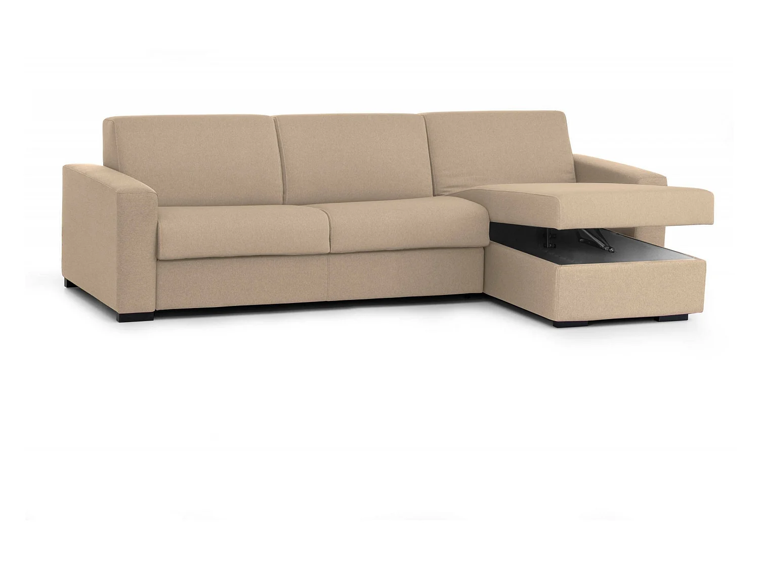 Schlafsofa Dabala, Ecksofa, 100% Made in Italy, Sofa mit Drehöffnung, mit Wendebehälter Halbinsel, mit schmalen Armlehnen, Cm 260x95h90, Beige