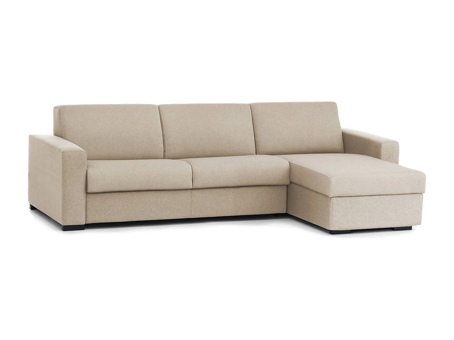 Canapé Dabala, Canapé d'angle, 100% Made in Italy, Canapé avec ouverture pivotante, avec conteneur réversible Péninsule, avec accoudoirs fins, Cm 260x95h90, Beige
