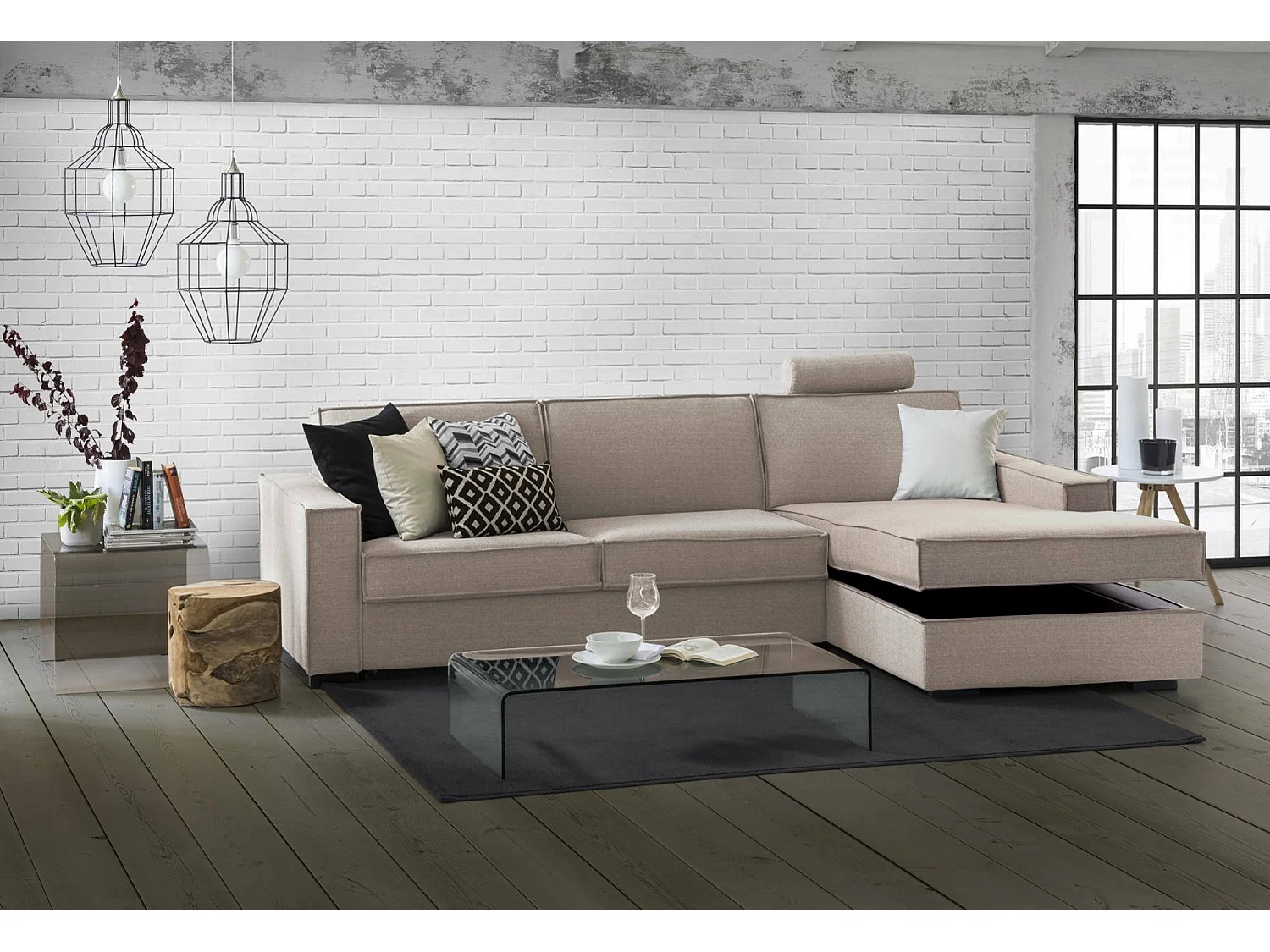 Talamo Italia - Divano letto con penisola Achico, Cm 280x95h90, Tortora