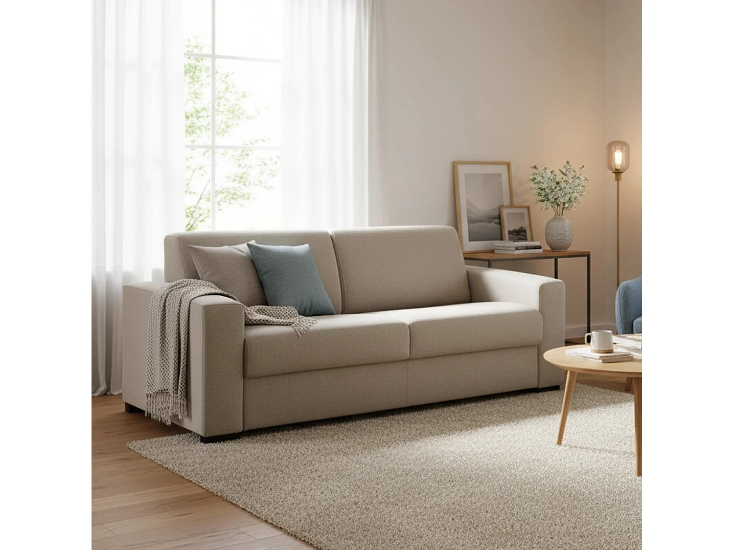 Canapé-lit Dababo, canapé 2 places, 100% Made in Italy, Canapé de salon avec ouverture pivotante, en tissu rembourré, avec accoudoirs fins, Cm 160x95h90, Taupe