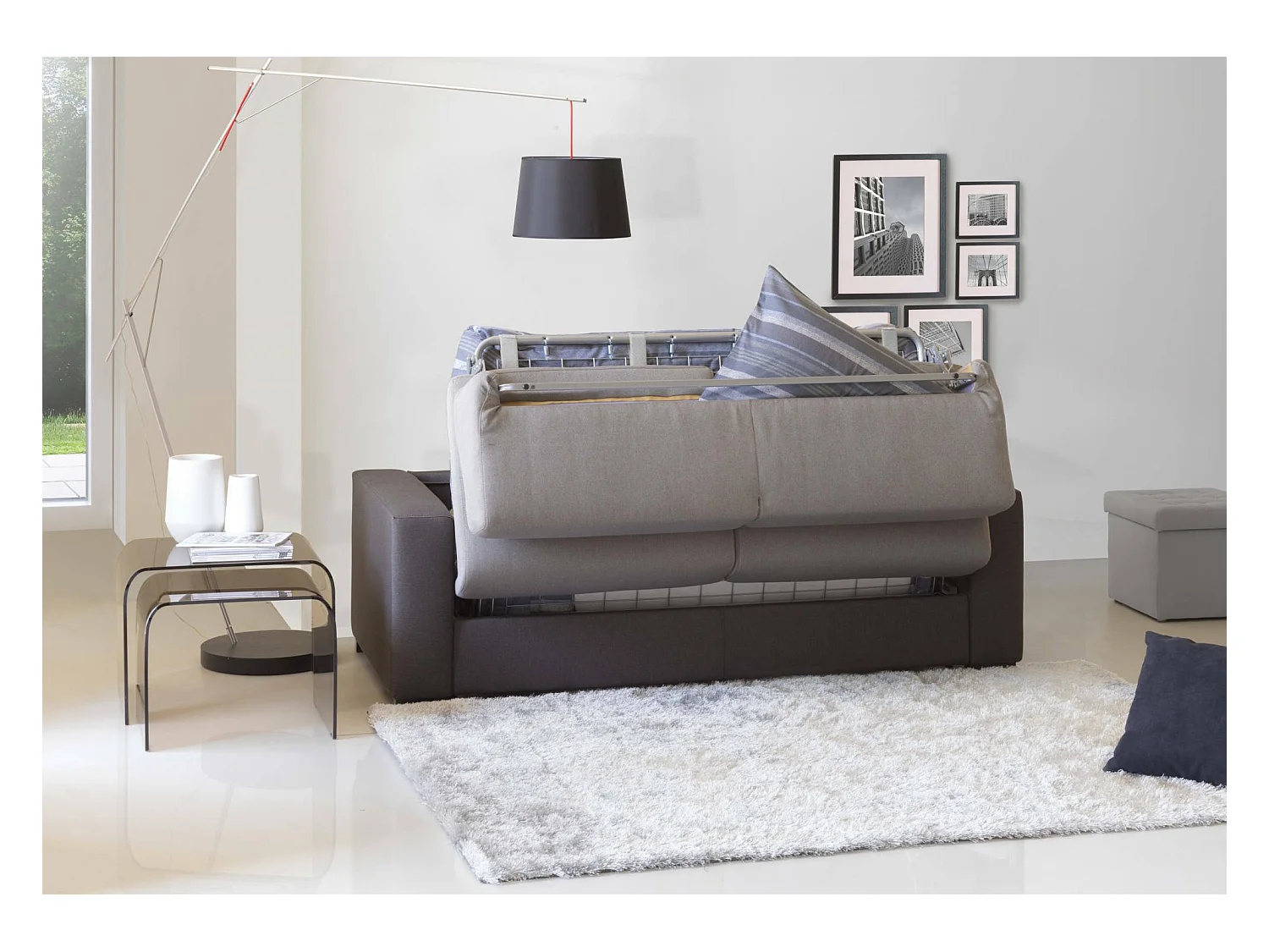 Canapé d'angle convertible en tissu gris, anthracite 260x95h90 cm