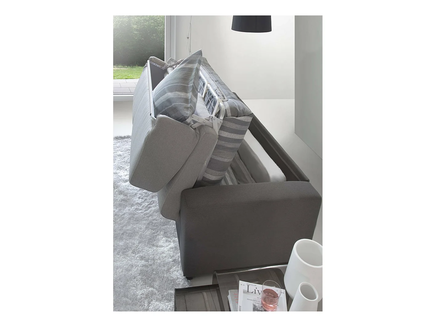 Canapé d'angle convertible en tissu gris, anthracite 260x95h90 cm