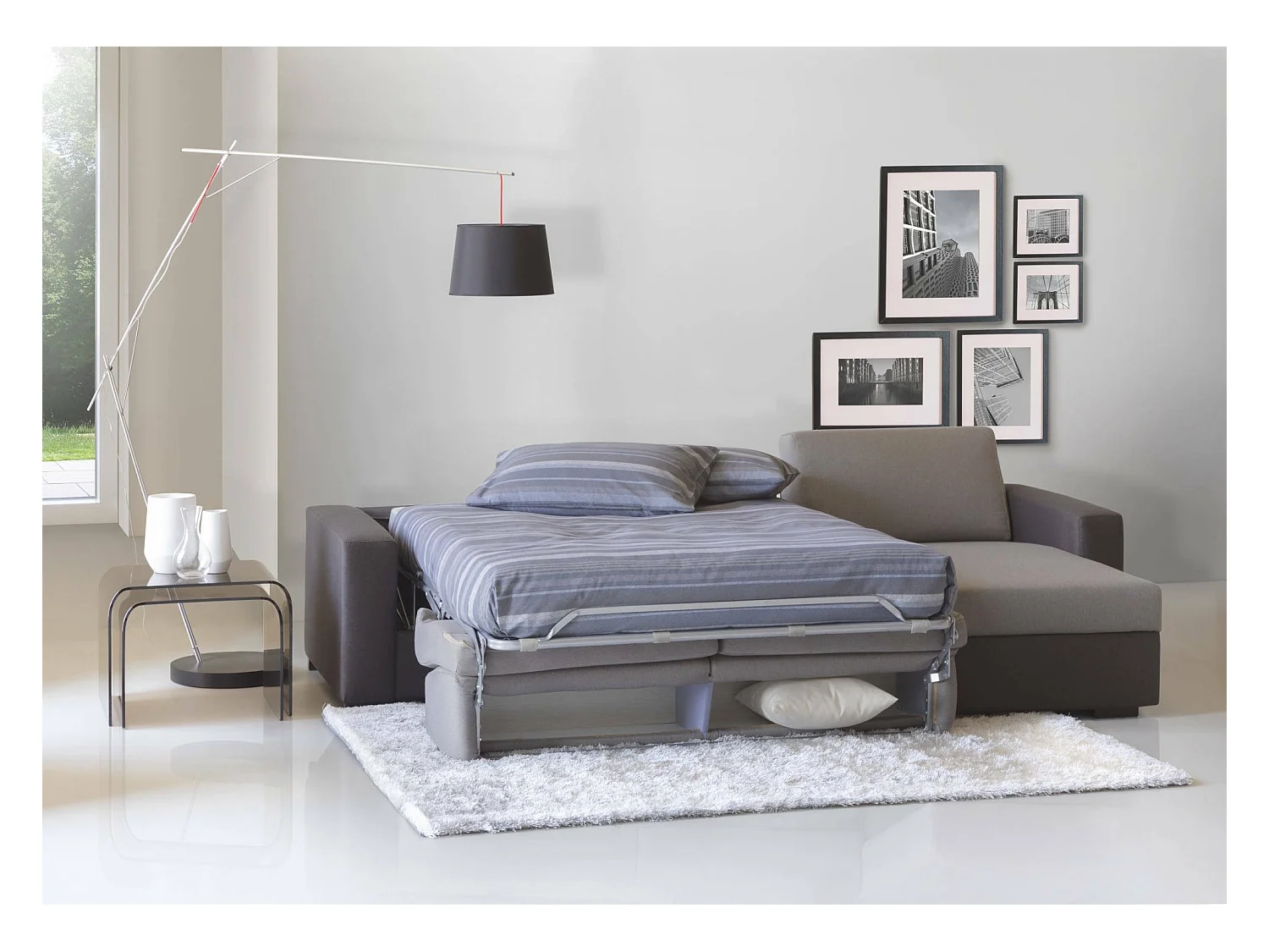 Canapé d'angle convertible en tissu gris, anthracite 260x95h90 cm