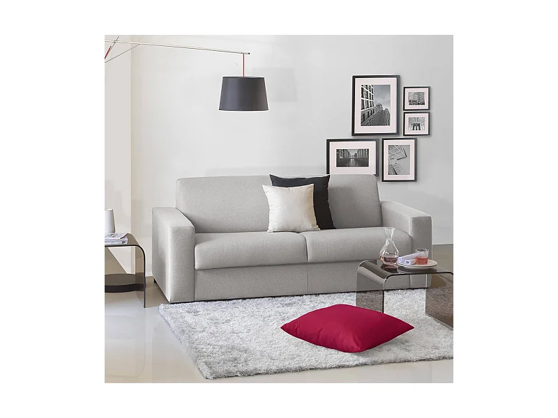 Schlafsofa Dabakah, 3-Sitzer-Sofa, 100% Made in Italy, Wohnzimmersofa mit drehbarer Ã–ffnung, aus gepolstertem Stoff, mit schmalen Armlehnen, Cm 200x95h90, Grau