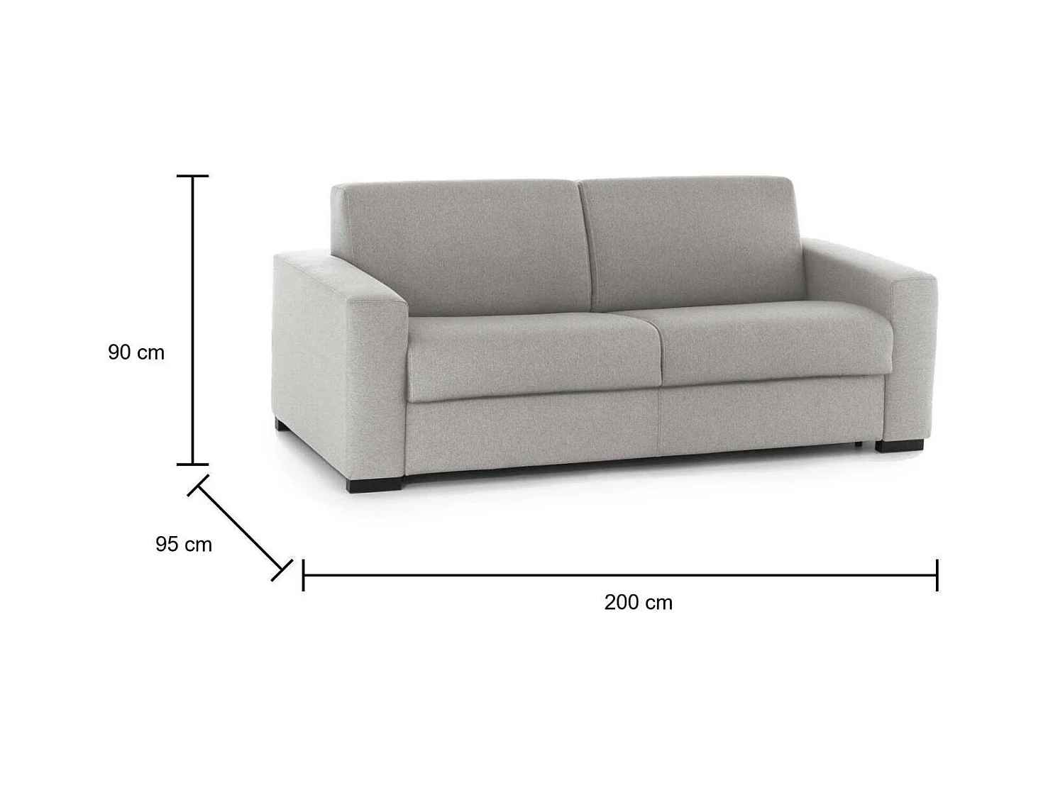 Dabakah Canapé-lit, canapé 3 places, 100% Made in Italy, Canapé de salon à ouverture pivotante, en tissu rembourré, avec accoudoirs fins, 200x95h90 cm, Gris