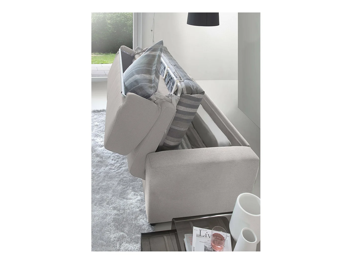 Dabakah Canapé-lit, canapé 3 places, 100% Made in Italy, Canapé de salon à ouverture pivotante, en tissu rembourré, avec accoudoirs fins, 200x95h90 cm, Gris