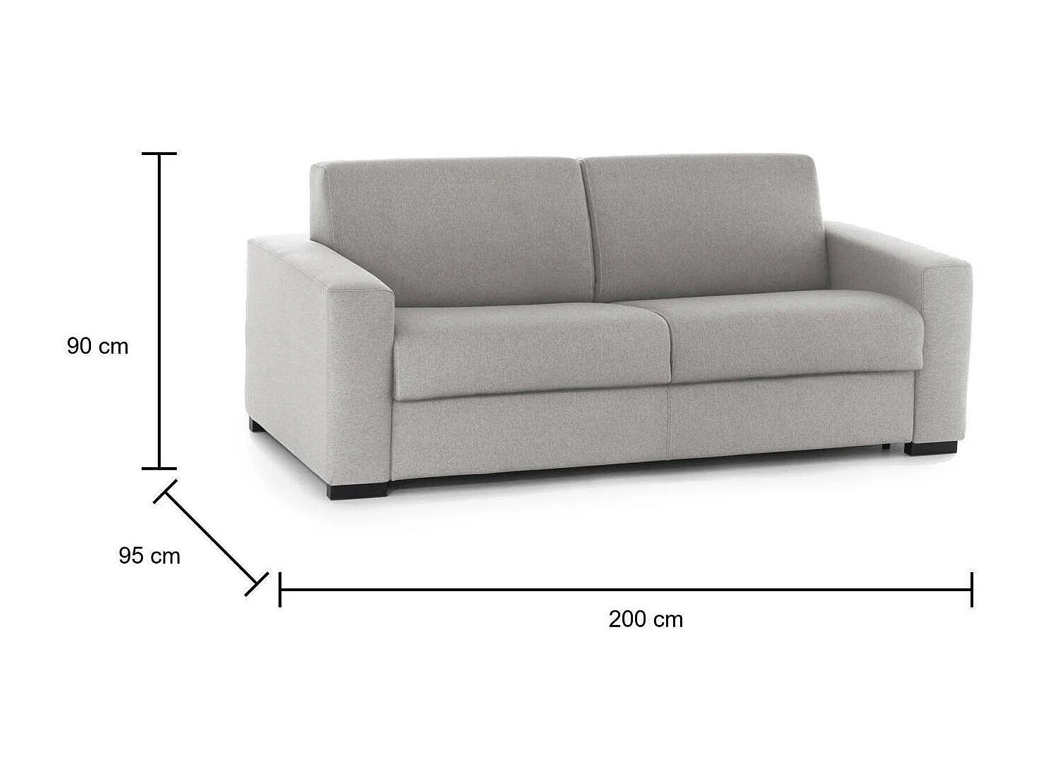 Schlafsofa Dabakah, 3-Sitzer-Sofa, 100% Made in Italy, Wohnzimmersofa mit drehbarer Ã–ffnung, aus gepolstertem Stoff, mit schmalen Armlehnen, Cm 200x95h90, Grau
