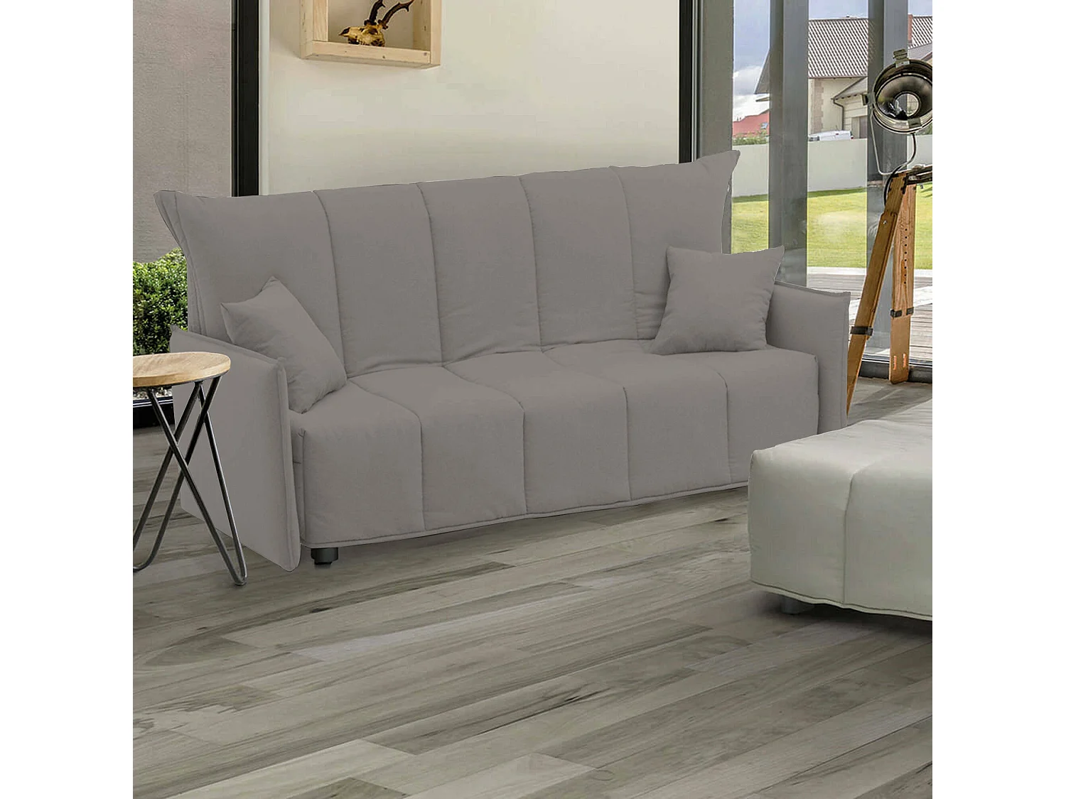 Canapé-lit Dabam, canapé 3 places, 100% Made in Italy, Canapé de salon avec ouverture trolley, en tissu rembourré, avec coussins inclus, 165x90h85 cm, Gris