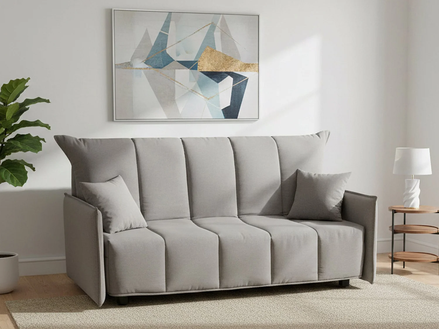 Sofá-cama Dabam, ofá de 3 lugare, 100% Fabricado na Itália, Sofá da ala com abertura para carrinho, em tecido acolchoado, com almofada incluída, 165x90h85 cm, Cinza