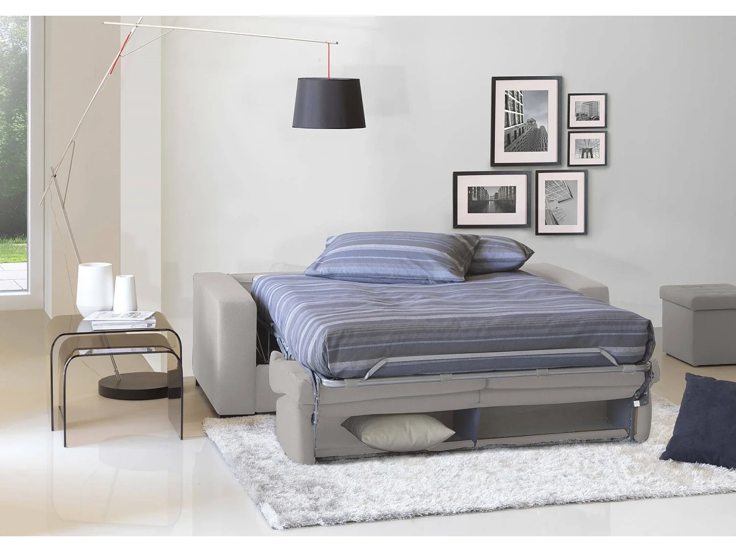 Canapé Dabagn, Grand Canapé 2 places, 100% Made in Italy, Canapé de salon à ouverture pivotante, en tissu matelassé, avec accoudoirs standards, Cm 200x95h90, Gris