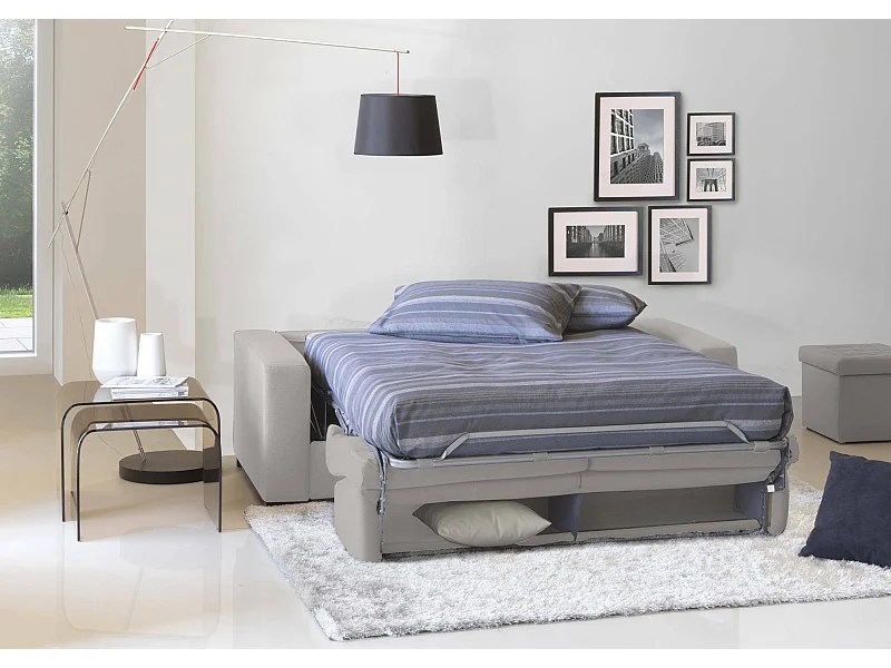 Sofá-cama Dabagn, Sofá grande de 2 lugare, 100% Fabricado na Itália, Sofá da ala com abertura giratória, em tecido acolchoado, com braço padrão, 200x95h90 cm, Cinza