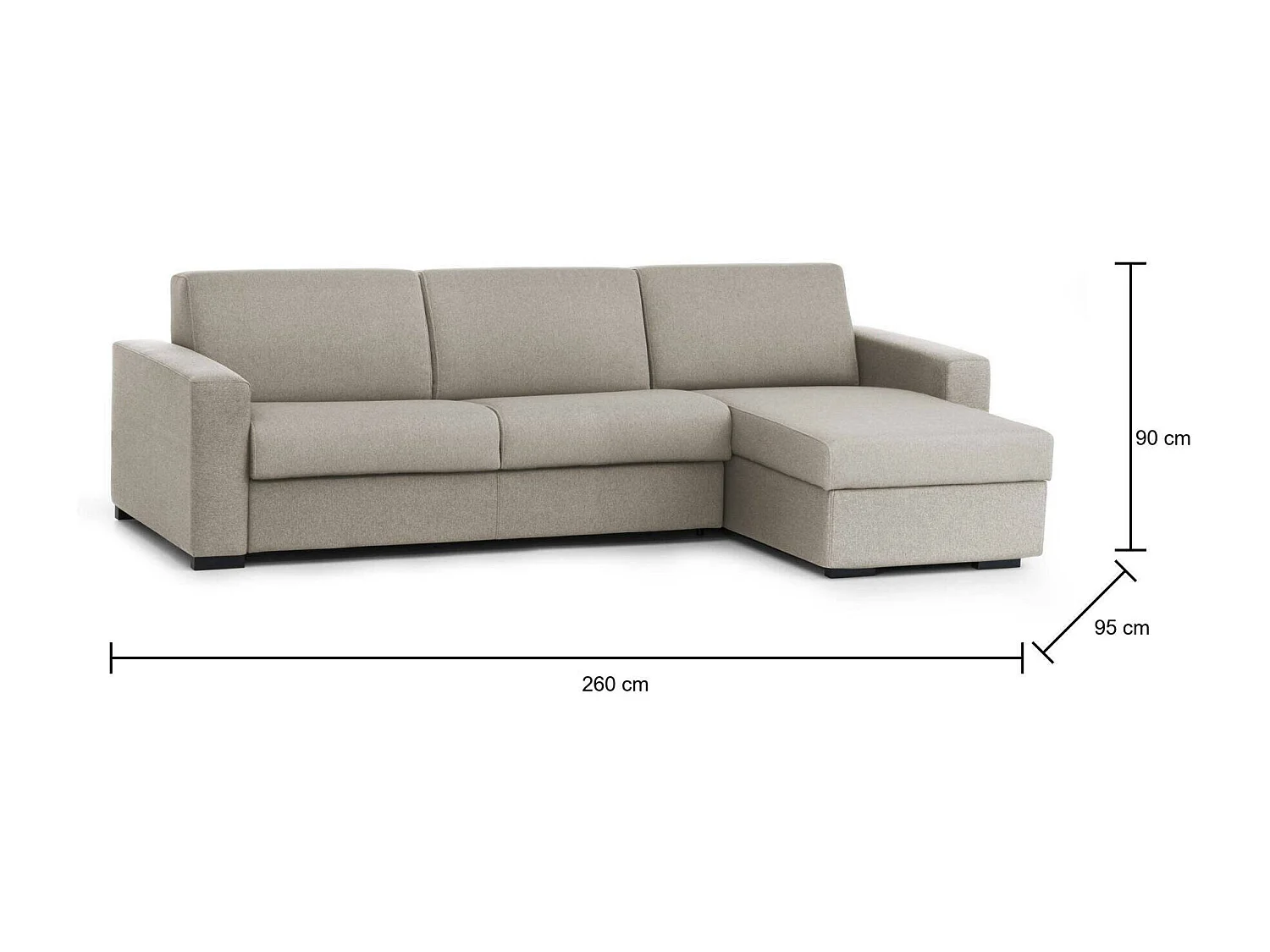 Schlafsofa Dabala, Ecksofa, 100% Made in Italy, Sofa mit Drehöffnung, mit Wendebehälter Halbinsel, mit schmalen Armlehnen, Cm 260x95h90, Turteltaube