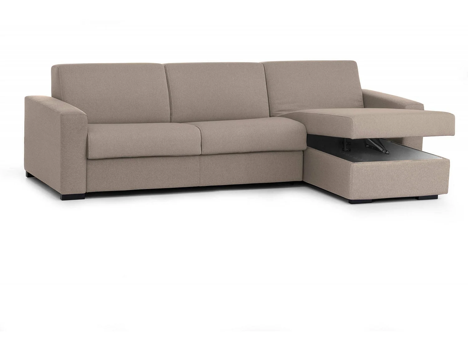 Dabala slaapbank, hoekbank, 100% Made in Italy, bank met draaibare opening, met omkeerbaar opbergschiereiland, met slanke armleuningen, Cm 260x95h90, Taupe