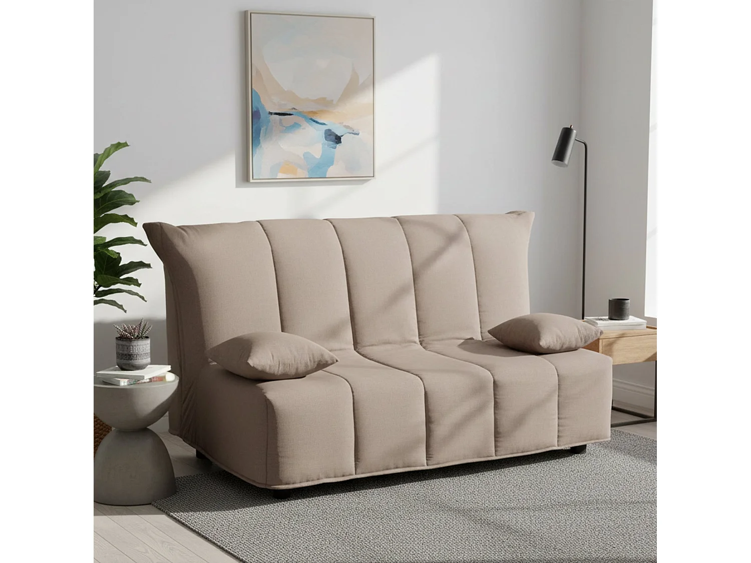 Dabam slaapbank, 3-zitsbank, 100% Made in Italy, woonkamerbank met trolley-opening, in gewatteerde stof, inclusief kussens, 165x90h85 cm, Taupe