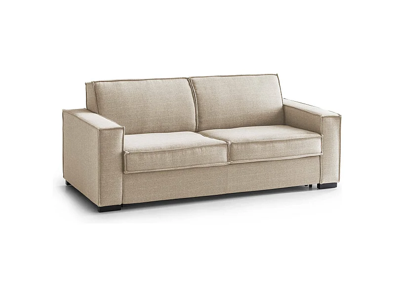 Daabiz slaapbank, 3-zitsbank, 100% Made in Italy, woonkamerbank met draaibare opening, in gewatteerde stof, met standaard armleuningen, 220x95h90 cm, Beige