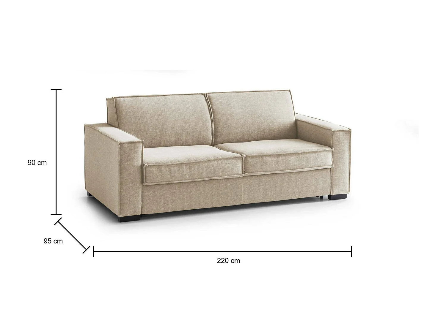 Schlafsofa Daabiz, 3-Sitzer-Sofa, 100% Made in Italy, Wohnzimmersofa mit drehbarer Ã–ffnung, aus gepolstertem Stoff, mit Standard-Armlehnen, Cm 220x95h90, Beige
