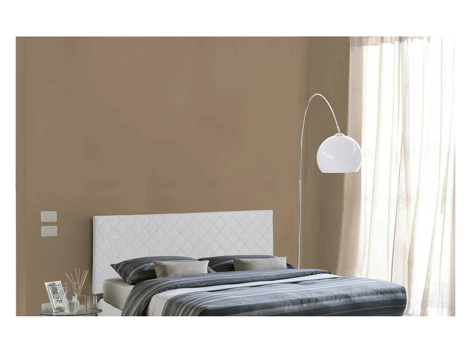 Tête de lit Dbess, Tête de lit en simili cuir au mur, 100% Made in Italy, adapté pour lit double, Cm 170x60, Blanc
