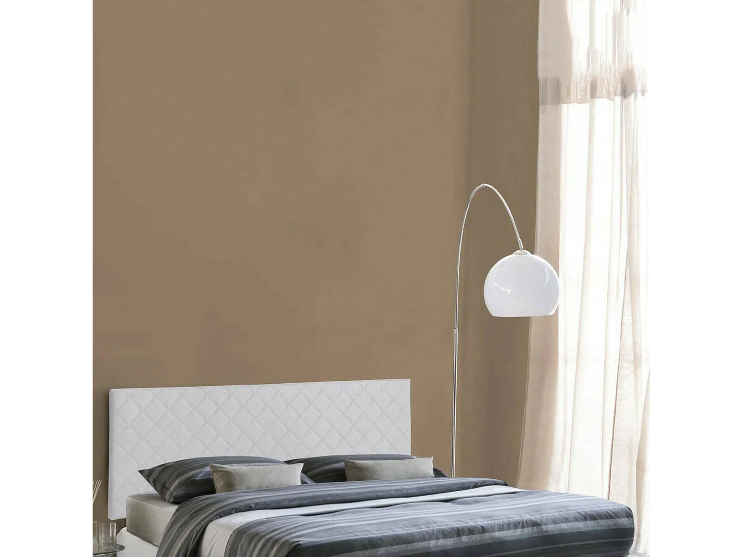 Dbess tweepersoonsbed, wandgemonteerd eco-leer hoofdeinde, 100% Made in Italy, geschikt voor een tweepersoonsbed, 170x60 cm, Wit