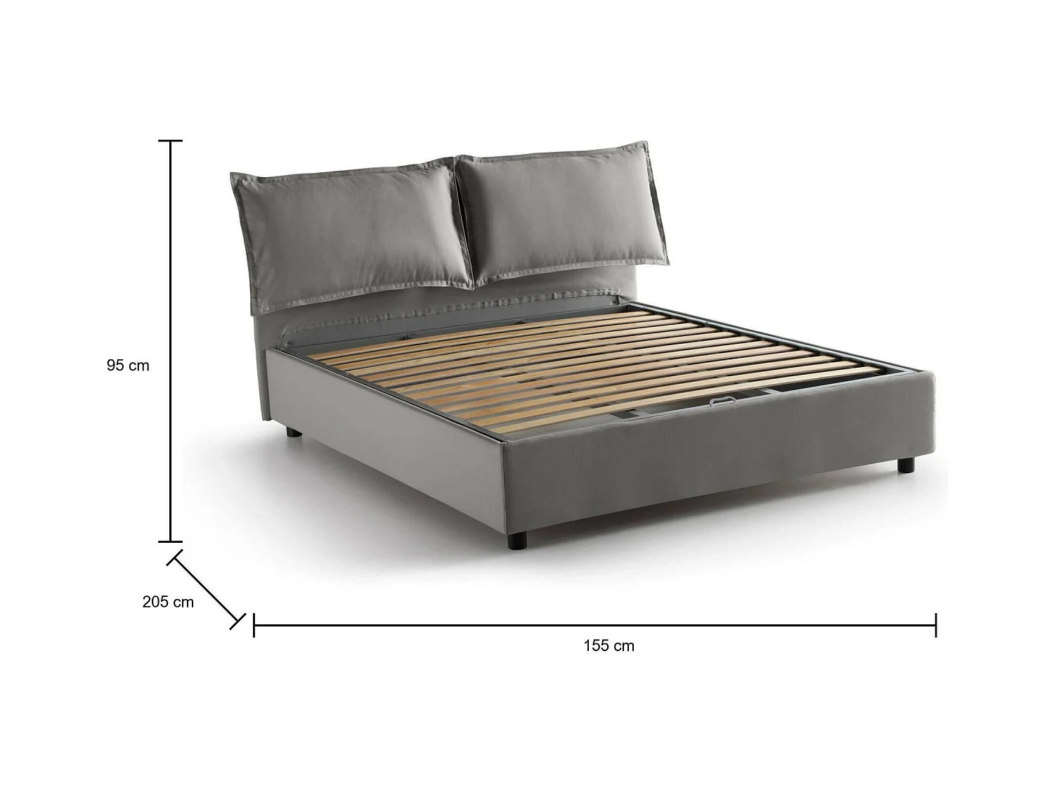 Cama matrimonial Daam, Cama contenedor con revestimiento de tela, 100% Made in Italy, Apertura frontal, adecuado para colchón 140x190 cm, Gris