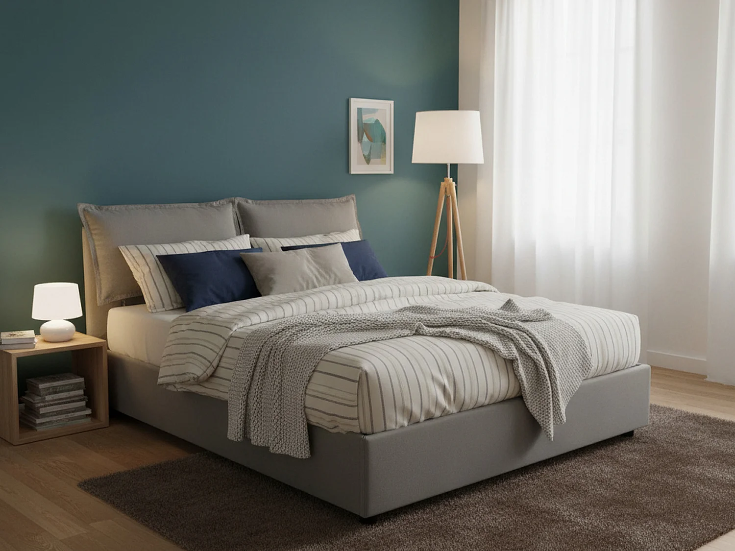 Lit double Daam, Lit coffre avec revêtement en tissu, 100% Made in Italy, Ouverture frontale, adapté pour matelas 140x190 cm, Gris