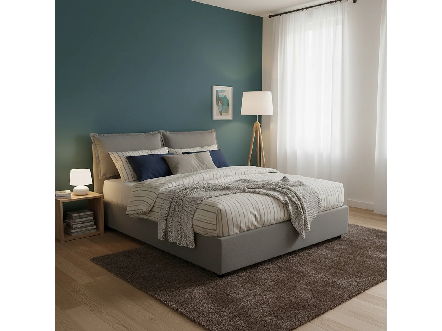 Lit double Daam, Lit coffre avec revêtement en tissu, 100% Made in Italy, Ouverture frontale, adapté pour matelas 140x190 cm, Gris