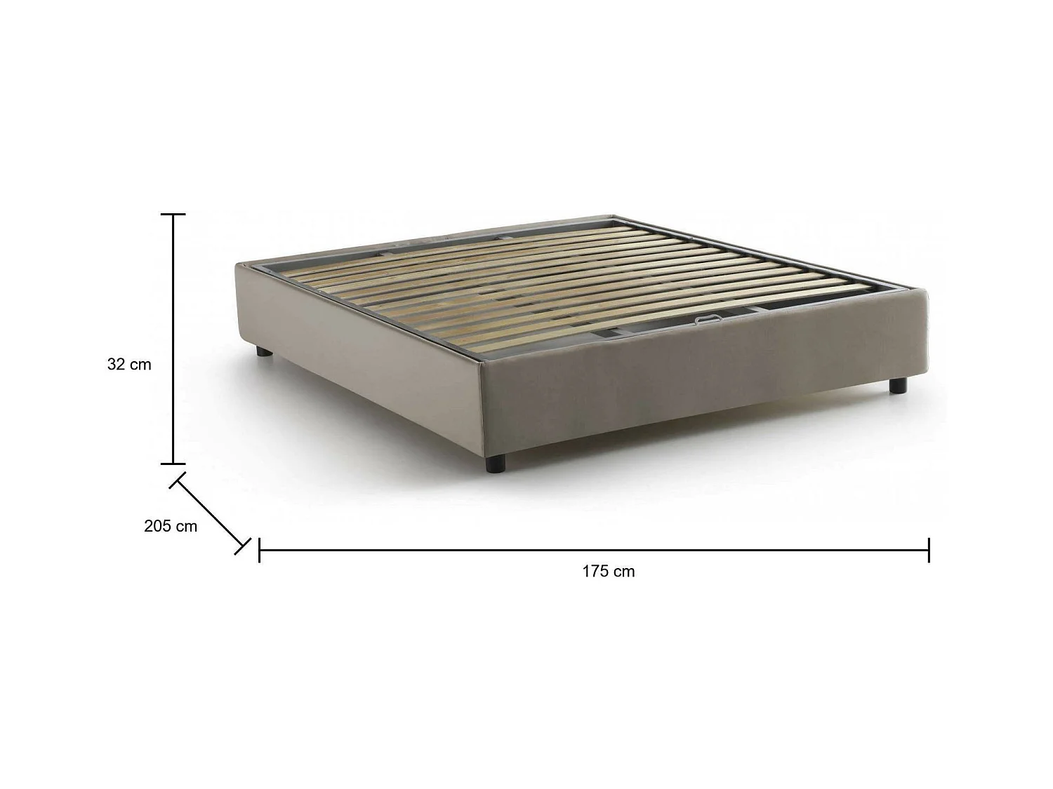 Cama de casal Dcistan, Cama de armazenamento com forro de tecido, 100% Fabricado na Itália, Abertura frontal, adequada para colchão 160x190 cm, Taupe