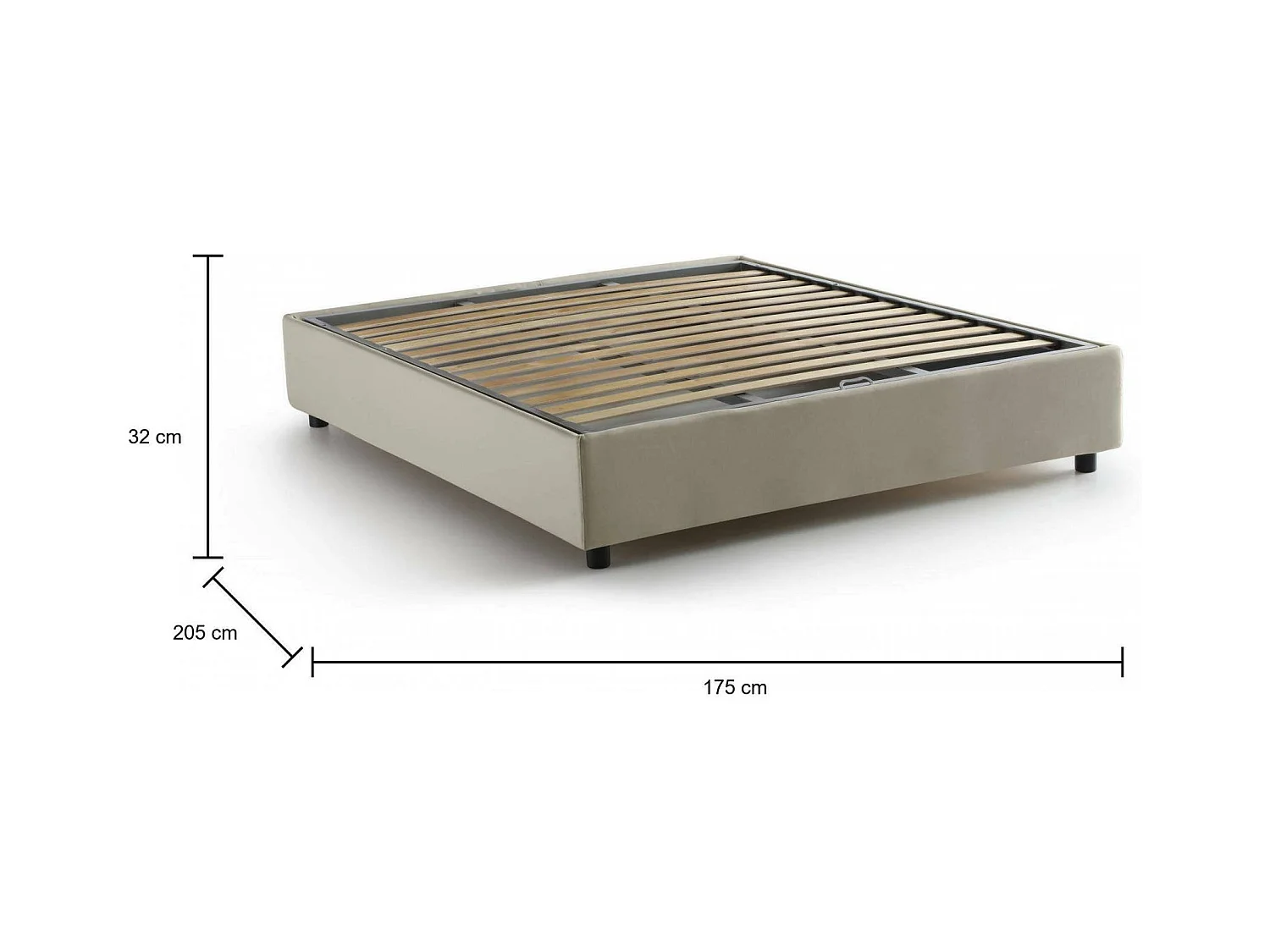 Dcistan tweepersoonsbed, Opbergbed met stoffen bekleding, 100% Made in Italy, Opening aan de voorkant, geschikt voor matras 160x190 cm, Beige