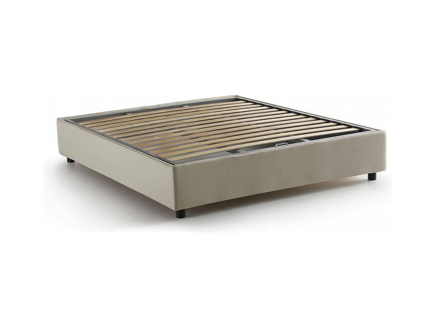 Lit double Dcistan, Lit coffre avec revêtement en tissu, 100% Made in Italy, Ouverture frontale, adapté pour matelas 160x190 cm, Beige
