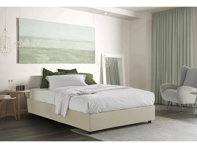 Dcistan tweepersoonsbed, Opbergbed met stoffen bekleding, 100% Made in Italy, Opening aan de voorkant, geschikt voor matras 160x190 cm, Beige