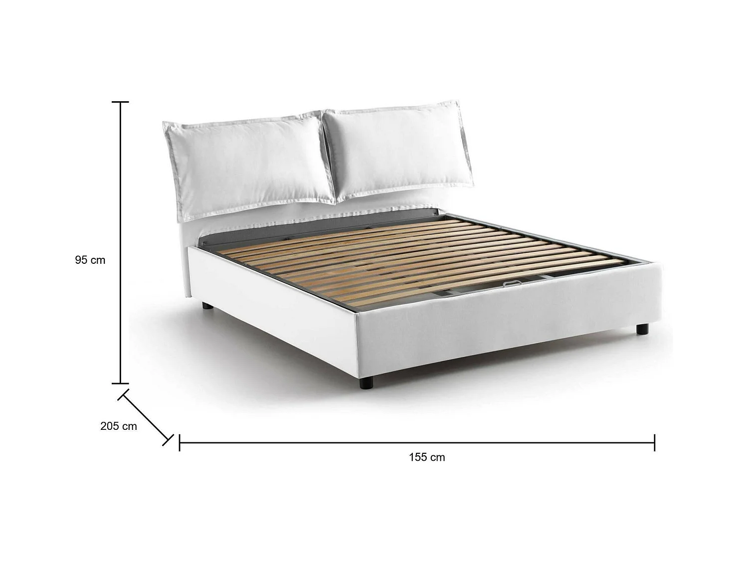 Daam tweepersoonsbed, Opbergbed met stoffen bekleding, 100% Made in Italy, Opening aan de voorzijde, geschikt voor matras 140x190 cm, Wit