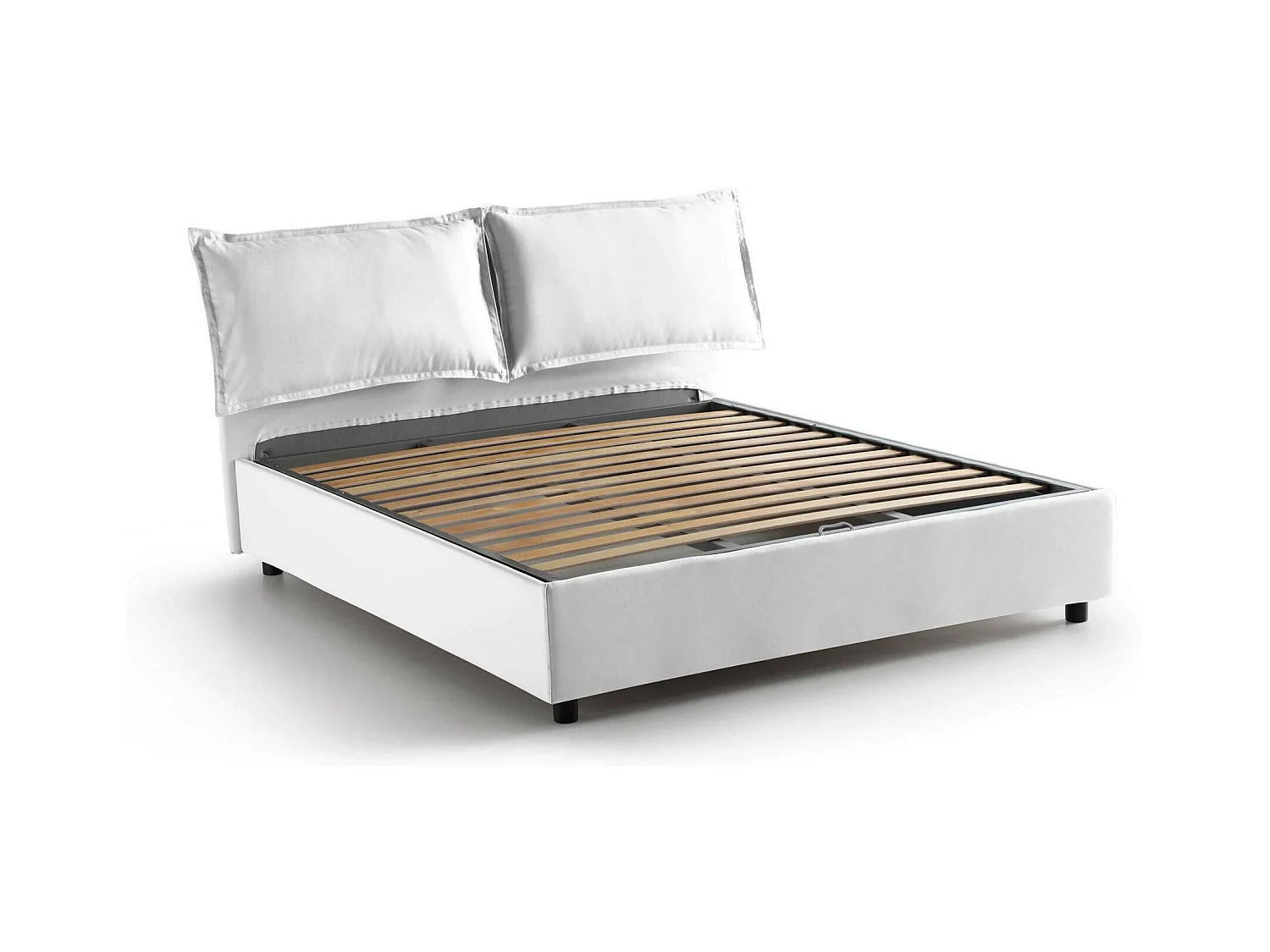Lit double Daam, Lit coffre avec revêtement en tissu, 100% Made in Italy, Ouverture frontale, adapté pour matelas 140x190 cm, Blanc