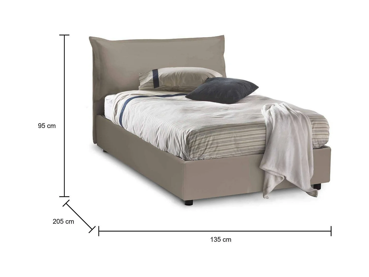 Cama de casal Dabba, cama de arrumação com forro de couro ecológico, 100% Fabricado na Itália, abertura frontal, adequada para colchão 120x190 cm, cinza pomba