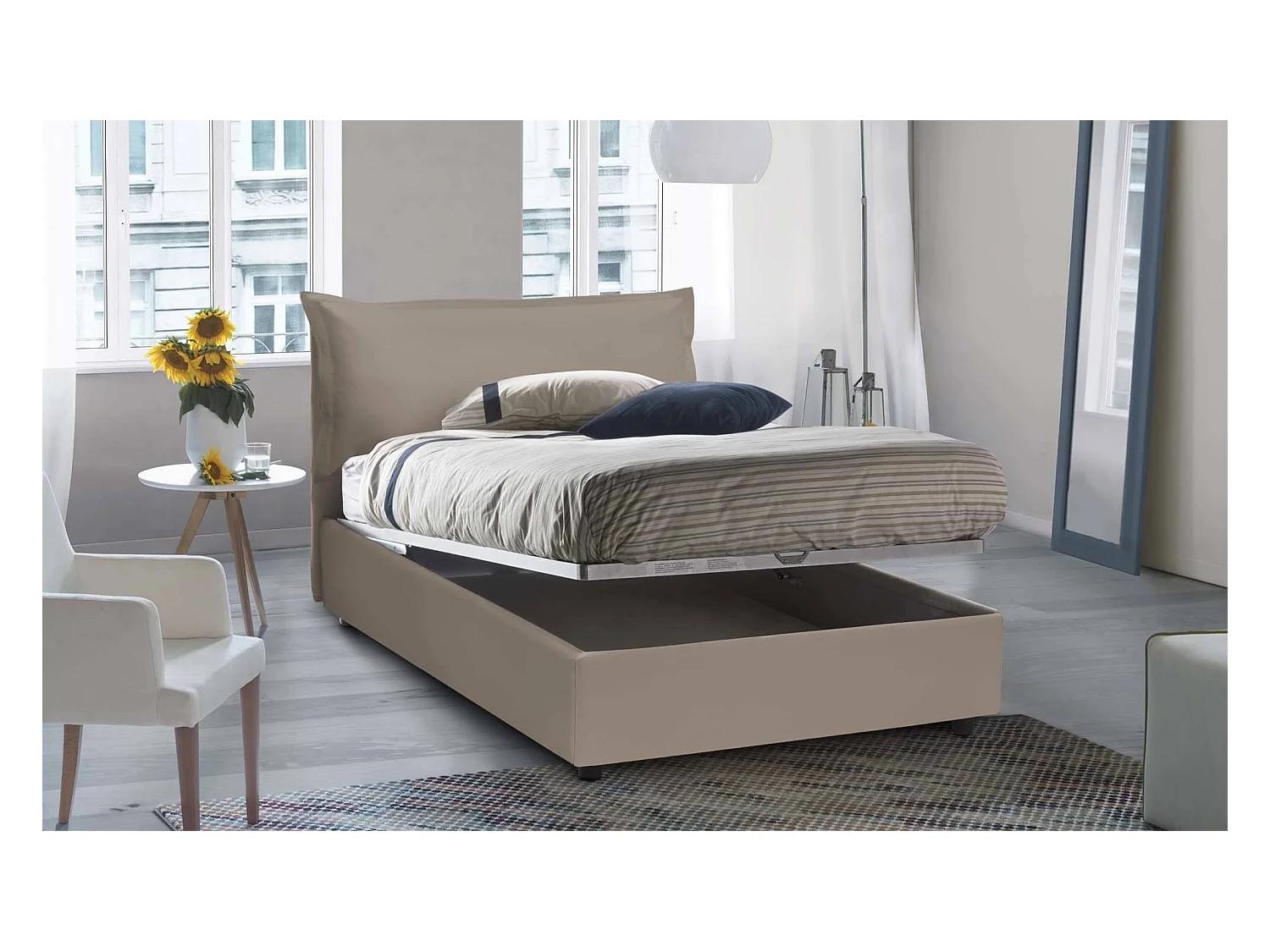 Cama de casal Dabba, cama de arrumação com forro de couro ecológico, 100% Fabricado na Itália, abertura frontal, adequada para colchão 120x190 cm, cinza pomba