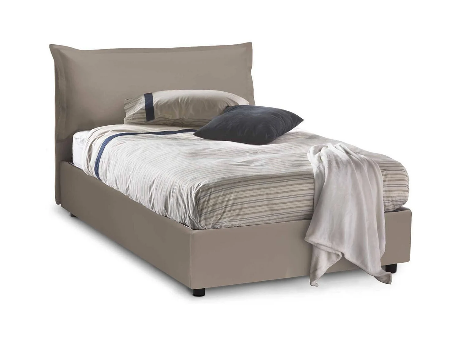 Lit double Dabba, lit coffre avec revêtement en éco-cuir, 100% Made in Italy, ouverture frontale, adapté pour matelas 120x190 cm, gris tourterelle