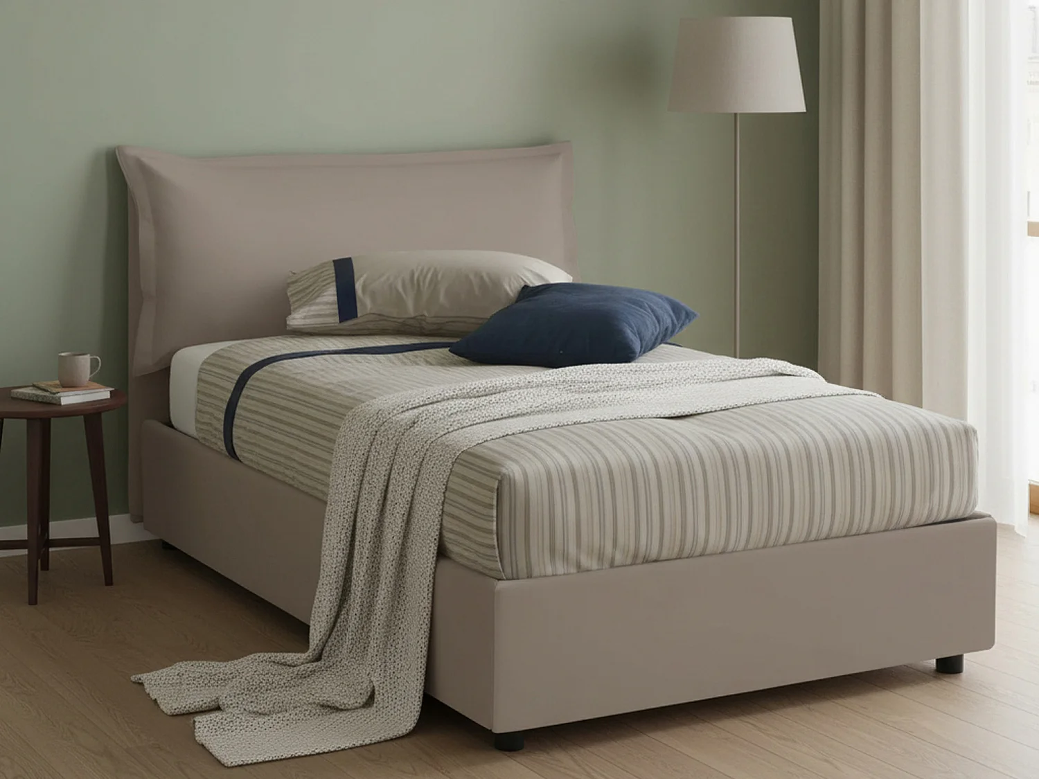 Lit double Dabba, lit coffre avec revêtement en éco-cuir, 100% Made in Italy, ouverture frontale, adapté pour matelas 120x190 cm, gris tourterelle