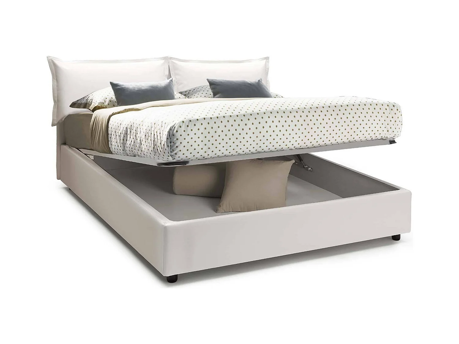 Doppelbett Dmurgit, Containerbett mit Kunstlederbezug, 100% Made in Italy, Frontöffnung, passend für Matratze 160x190 cm, Weiß