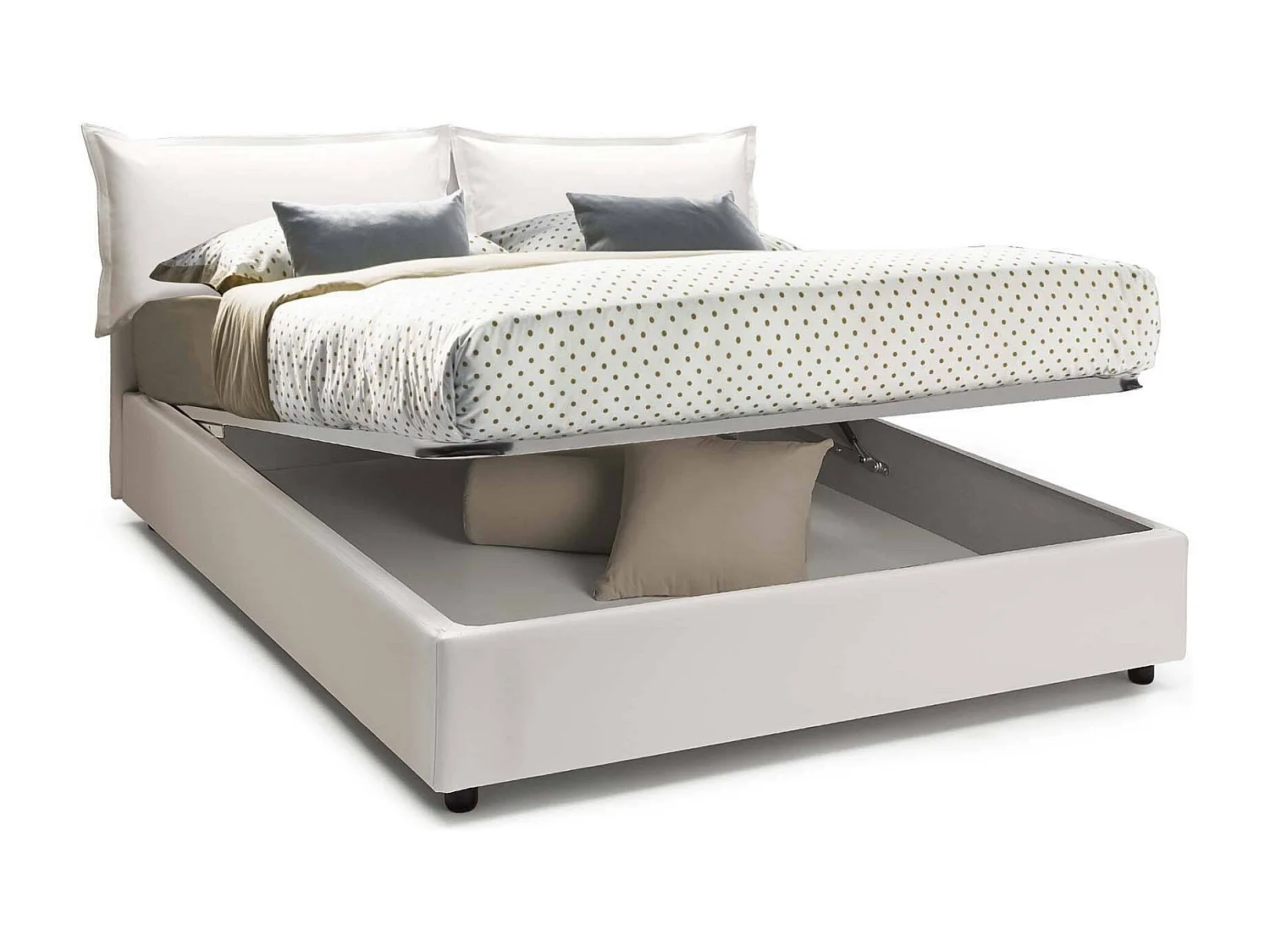 Lit double Dmurgit, Lit coffre avec revêtement en éco-cuir, 100% Made in Italy, Ouverture frontale, adapté pour matelas 160x190 cm, Blanc